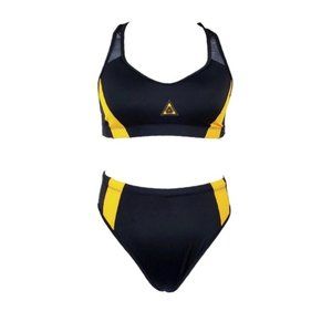 Speedo Womens Black Yellow Mesh Bikini Swimsuit Size 10 Beach Pool Swimwear